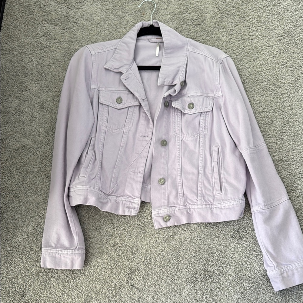 Free People Like New Purple Jean Jacket with Classic Collar